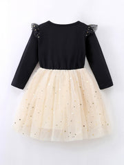 Girls Sequins Unicorn Embroidered Dress Stars Mesh Princess