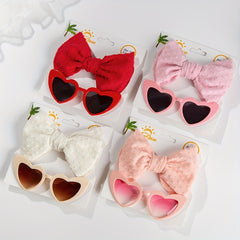 Girls Nylon Bow Headband & Heart Shaped Sunglasses Set