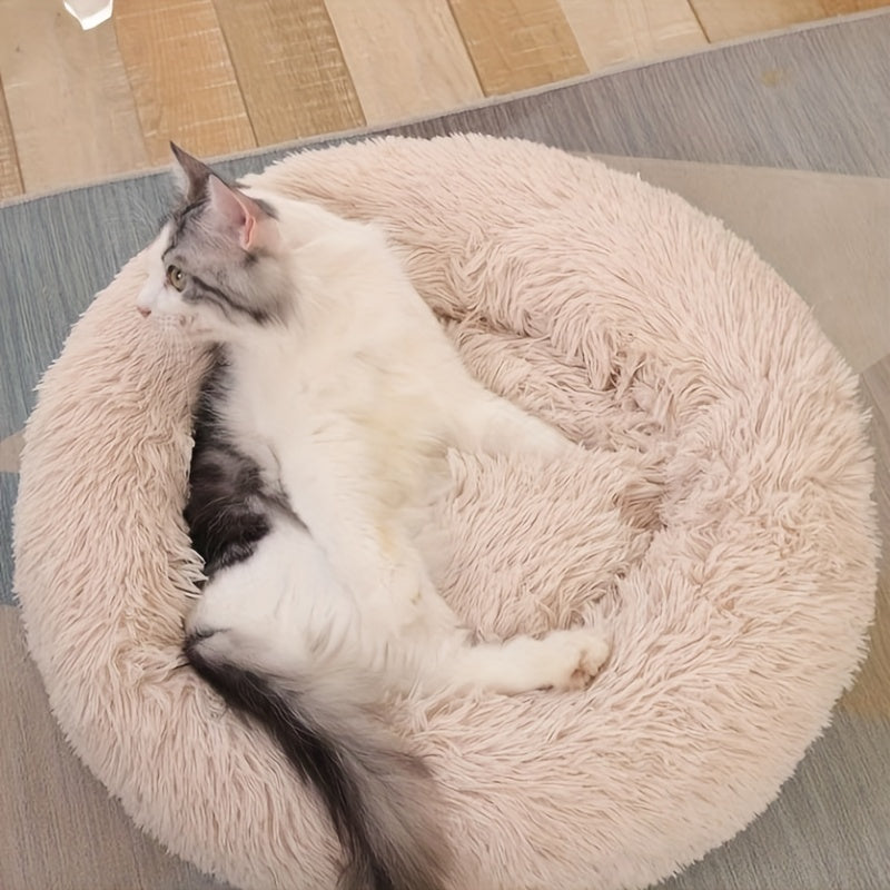 Cozy Round Pet Bed with Warming Mat & Removable Pillow