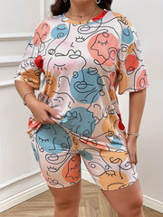 Women's Plus Graphic Print Top & Shorts Set