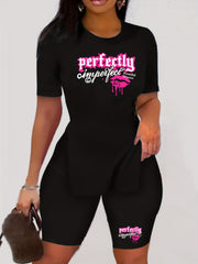Casual Two piece Set Crew Neck Short Sleeve Tee & Slim Shorts