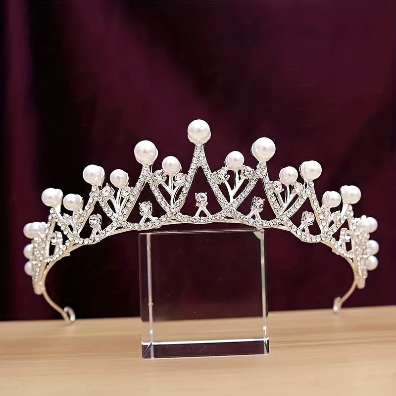 Faux Pearl Rhinestone Crown - 18 Years Old Adult Party Princess Tiara