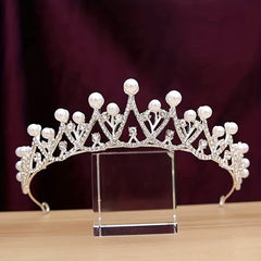 Faux Pearl Rhinestone Crown - 18 Years Old Adult Party Princess Tiara