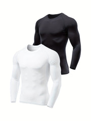 2pcs Men's Compression T shirt Long Sleeve High Stretch