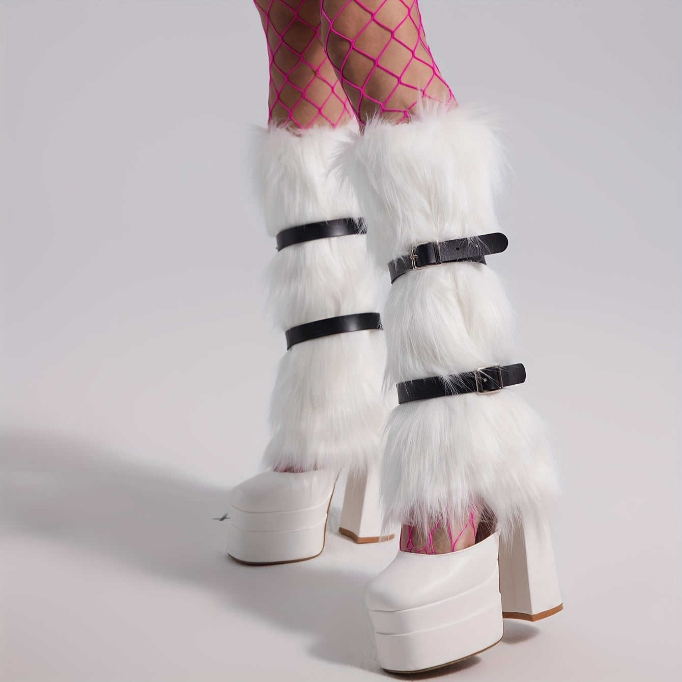 Solid Fuzzy Leg Warmers Warm Knee High Socks Women's Stockings