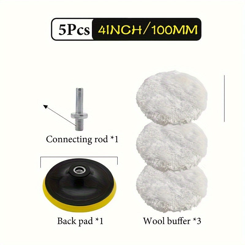 5pcs Wool Polishing Sponge Floor Waxing Car Boat Glass Cleaning Sponge