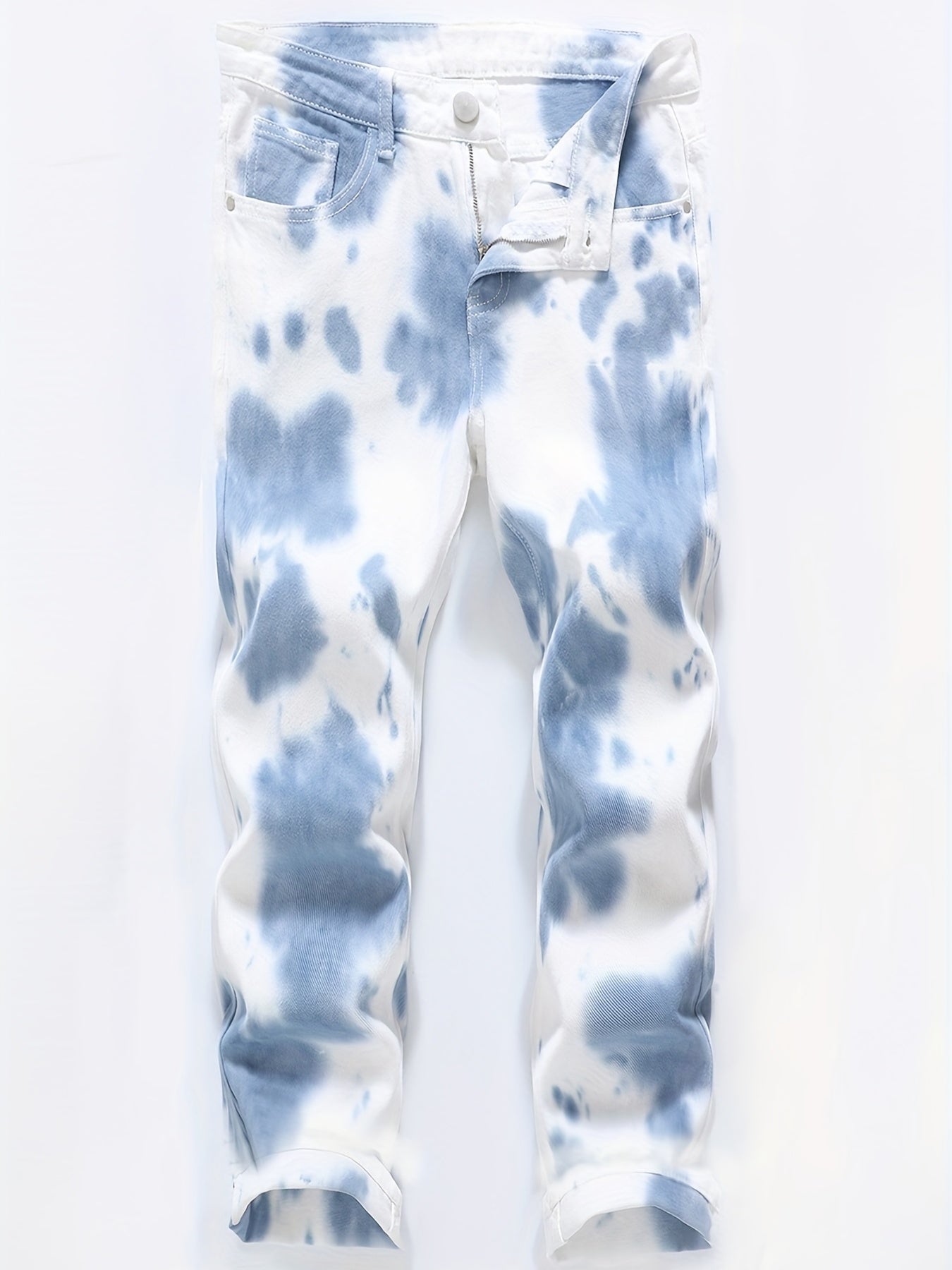 Tie Dye Slim Fit Ripped Jeans Men's Casual Street Style Denim Pants