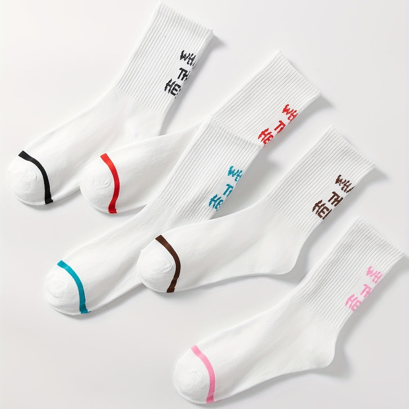 5 Pairs Letter Print Socks Comfy & Breathable Women's Stockings