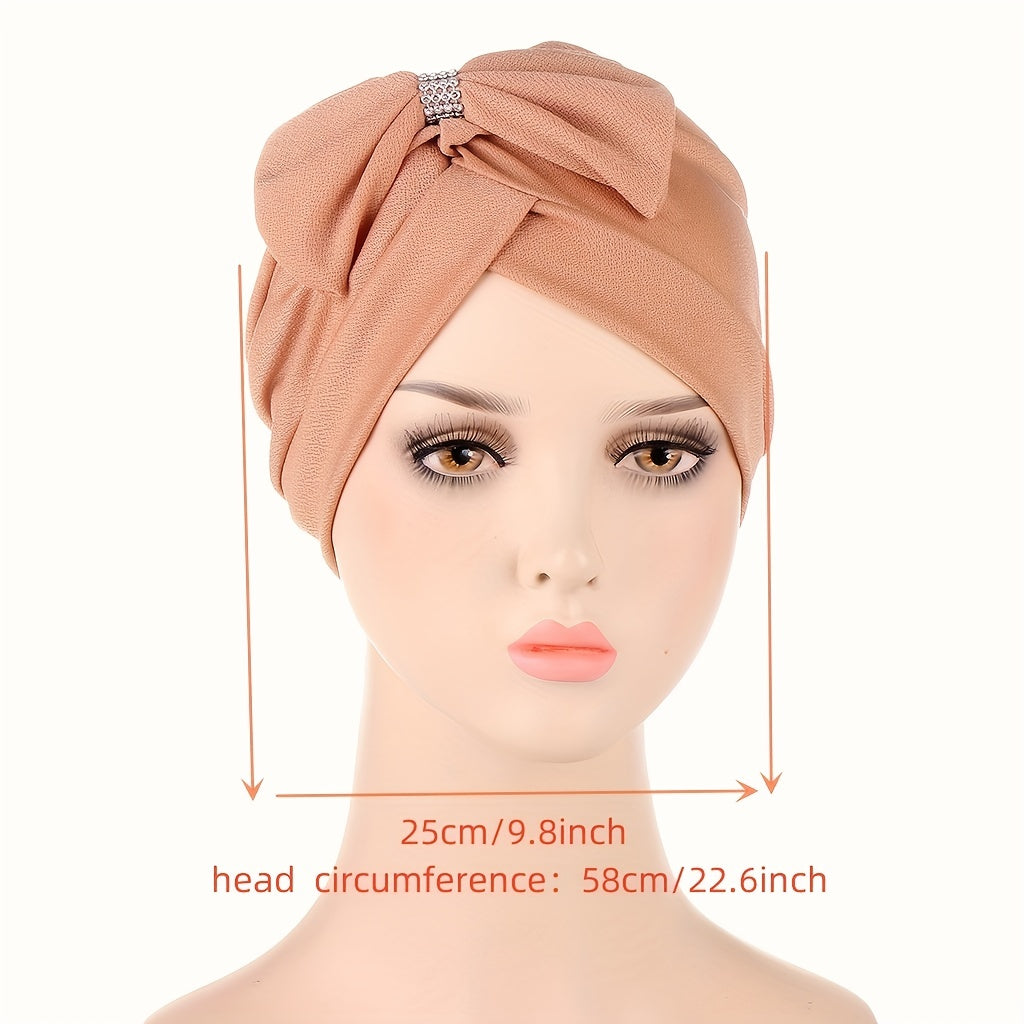 Big Bow Decor Turban Cap Solid Beanie Lightweight Head Wraps