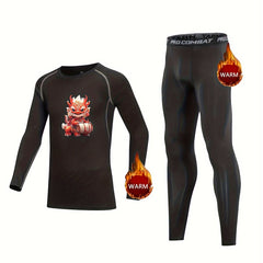 2pcs Kids Compression Fleece Sets Cartoon Pattern Crew Neck Pullover