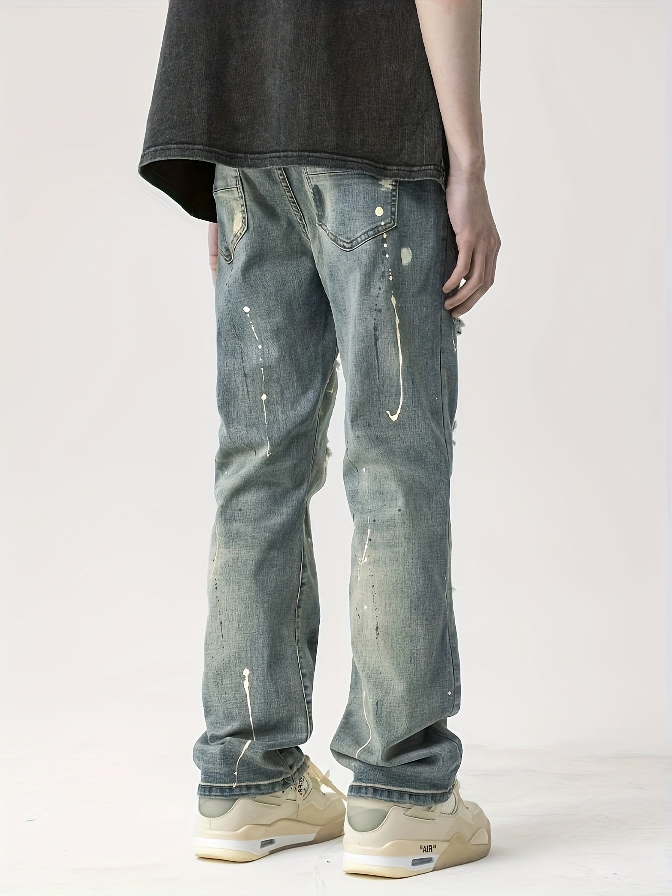 Vintage Street Style Ripped Jeans Loose Fit Straight Leg Pants
