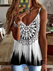 Floral Print Spaghetti Strap Top Casual V Neck Sleeveless Cami Top