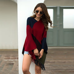 Large Knitted Cashmere Tassel Shawl Wrap Cape