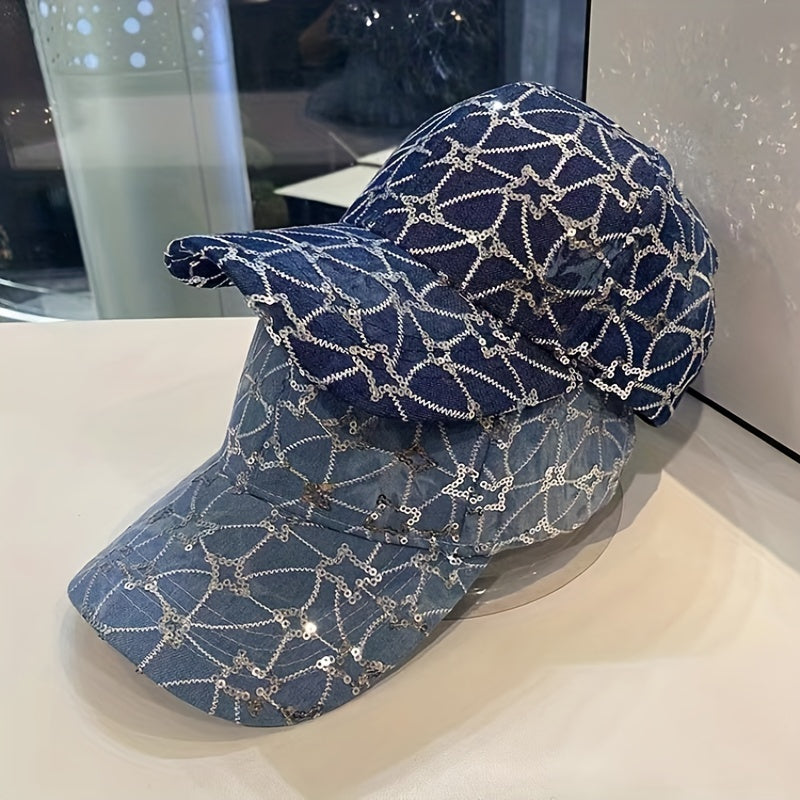 Denim Sequins Sunshade Baseball Cap