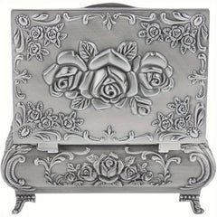 Vintage Embossed Rose Jewelry Box Antique Rectangle Rose Flower Engraving Box