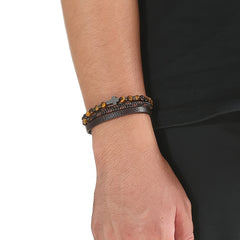 Men's Stone Stainless Steel Leather Cross Bracelet