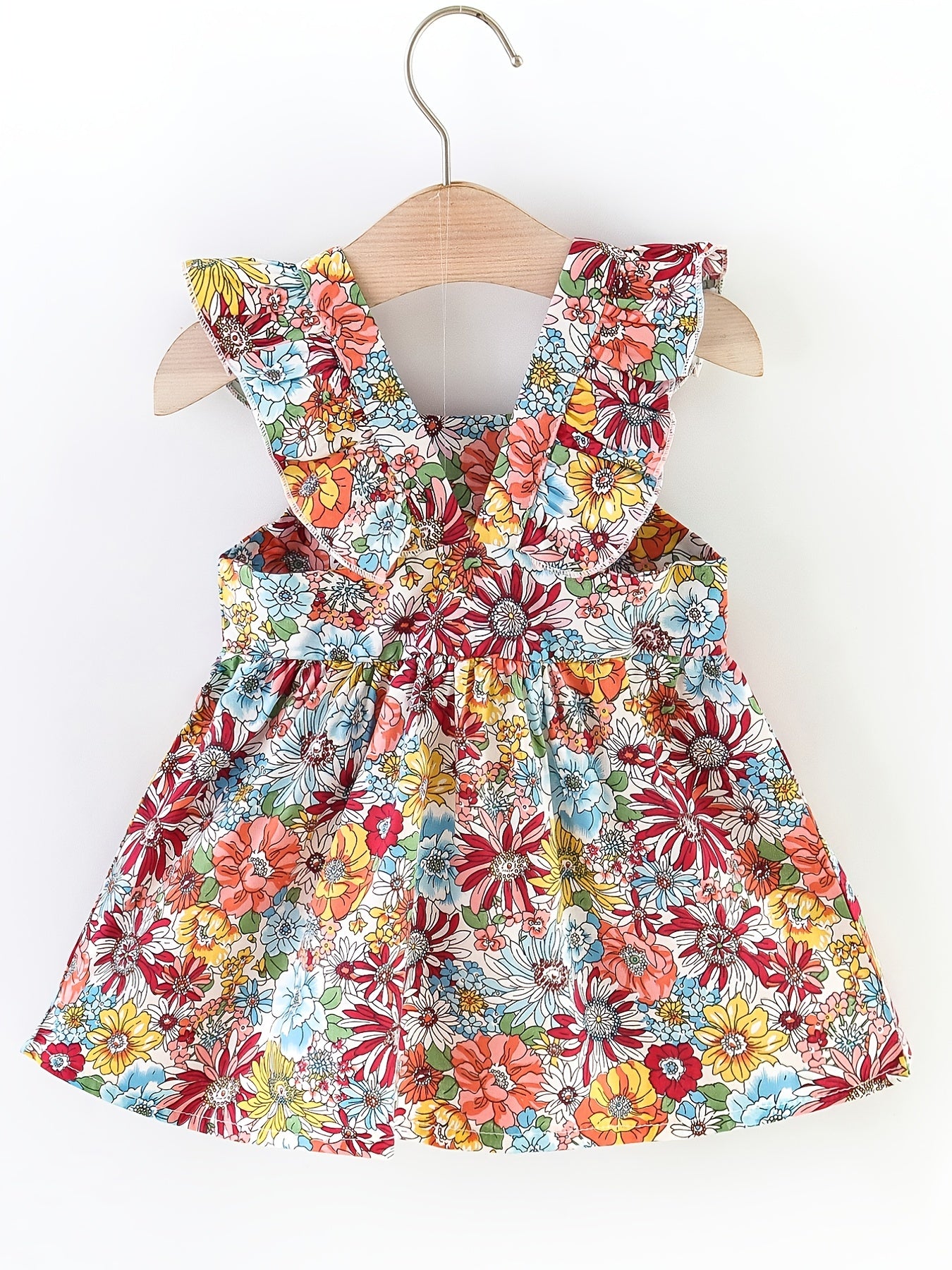 Baby Girls Ruffled Sleeves Flowers Princess Dress & Bow Bag Set