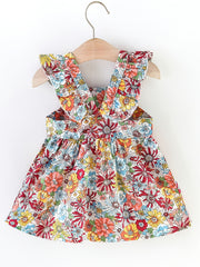 Baby Girls Ruffled Sleeves Flowers Princess Dress & Bow Bag Set