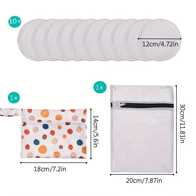 Organic Bamboo Nursing Pads For Breastfeeding Washable 10 Pads Wet Bag