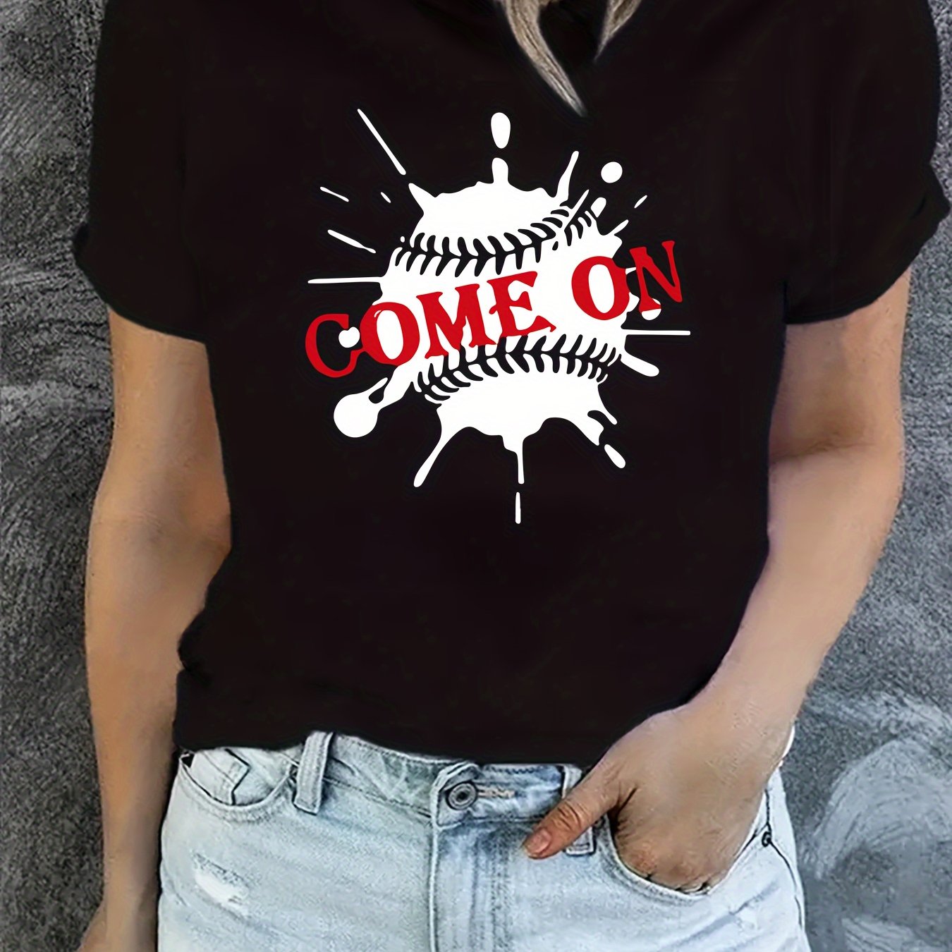 Baseball Graphic Short Sleeve Sports T-shirt for Women
