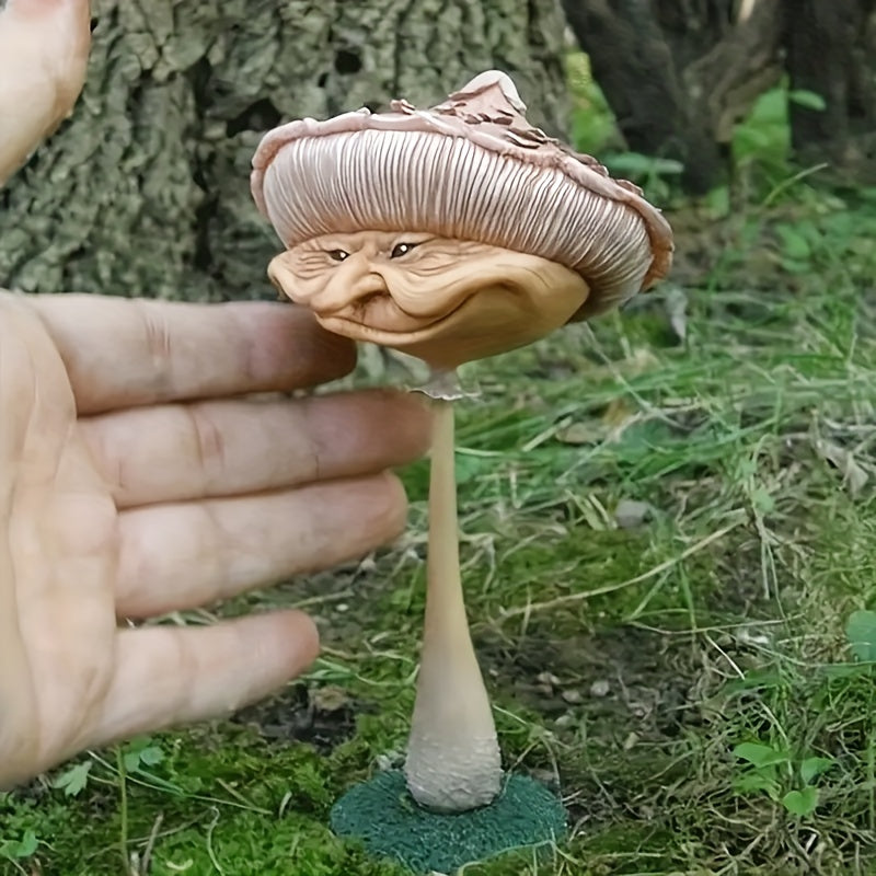 Hand Carved Mushroom Statue for Patio or Garden Decor