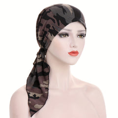 Leopard Flower Print Head Scarf Bandana Women Ramadan Turban Cap