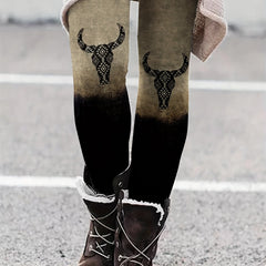 Bull Skull Print Skinny Leggings High Waist Women's Clothing