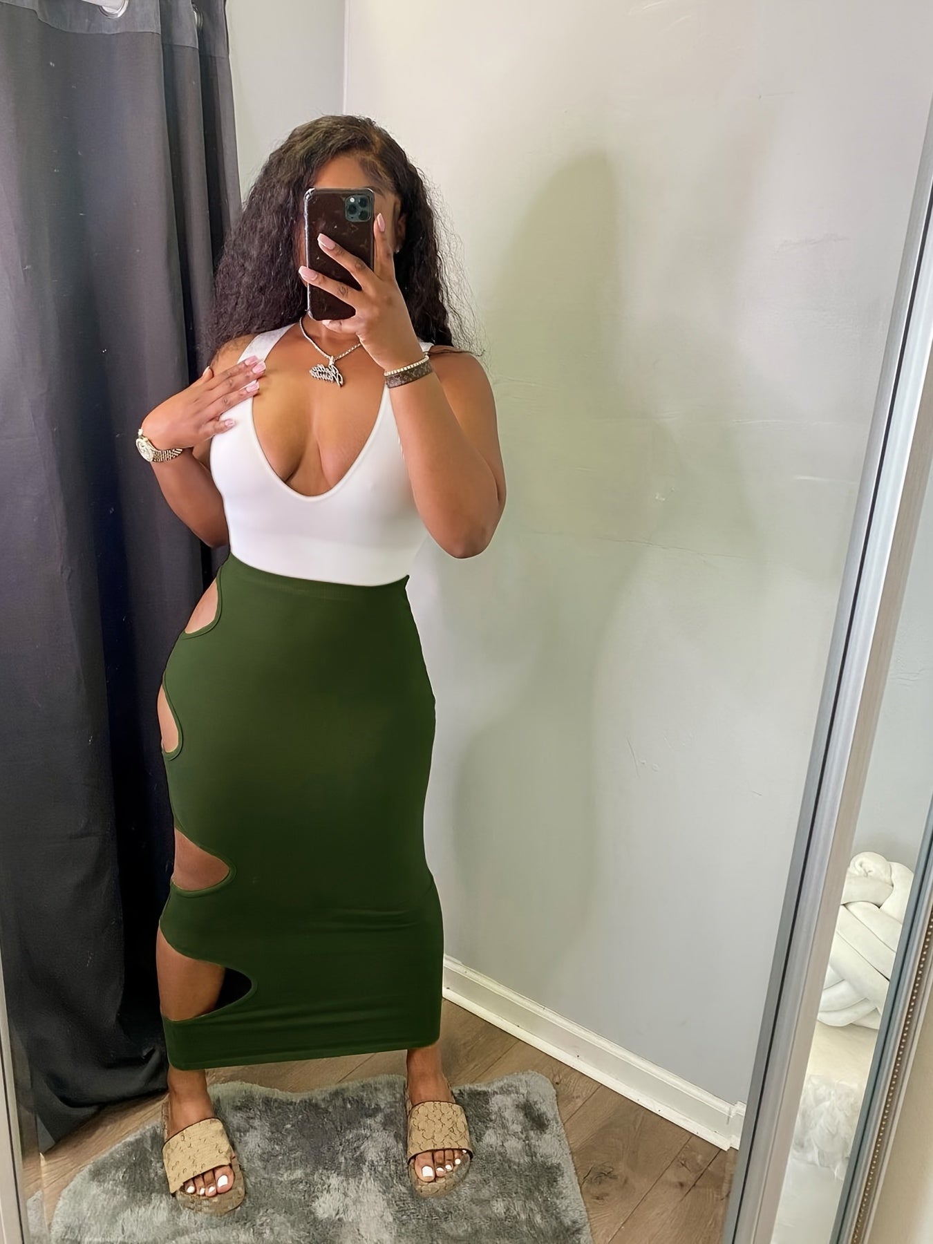 Maxi Skinny Skirt Solid High Waist for Party & Club Women