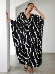 Plus Size Boho Cover Up Women's Plus Graffiti Print Loose Fit Beach Cover Up