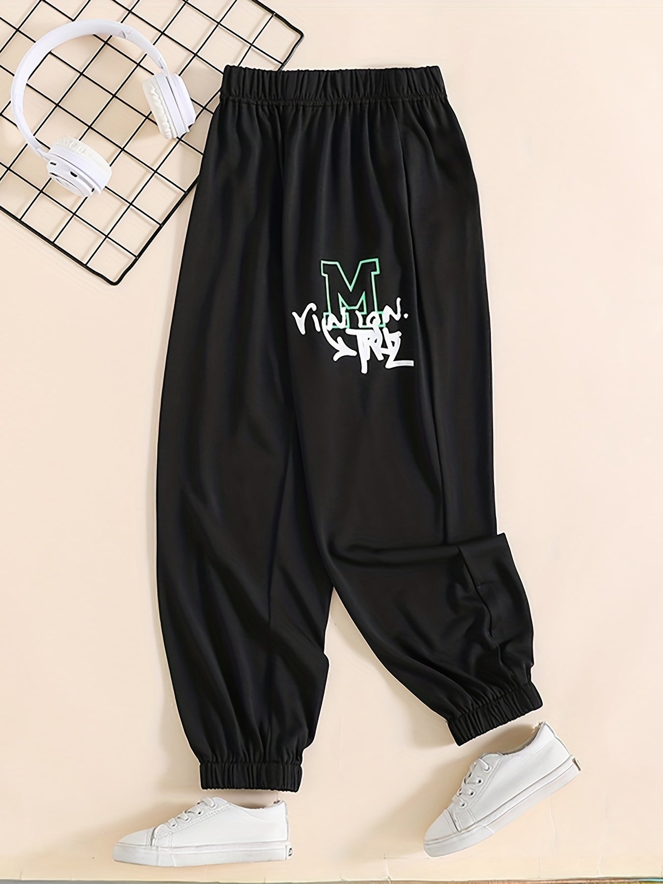 Graffiti Letter Print Boys Sweatpants Quick Drying Jogger Sports Pants