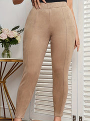 Solid High Waist Leggings with Seam Detail