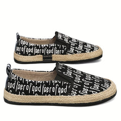 Men's Letter Print Slip On Canvas Loafer Shoes