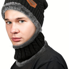Winter Fleece lined Knit Hat Scarf Touch Gloves 3pc Set
