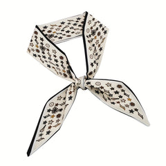 Houndstooth Print Skinny Scarf Long Ribbon Neckerchief Twilly Scarf