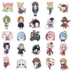50pcs 2D Anime Heroines Waterproof Stickers for DIY Decor & Creative