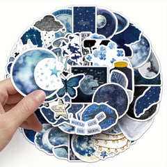 50pcs Midnight Rainy Night Stickers Nocturnal Cityscape Cats Self Adhesive