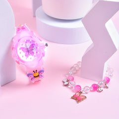 Girls' 3D Butterfly Silicone Strap Watch Set