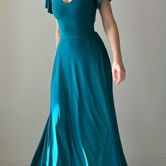 Solid Ruffle Sleeve V Neck Maxi Party Dress