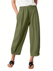 Solid Cropped Wide Leg Pants Casual Loose Pants
