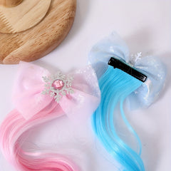 Snowflake Mesh Bow Curly Wig Hair Clips for Girls