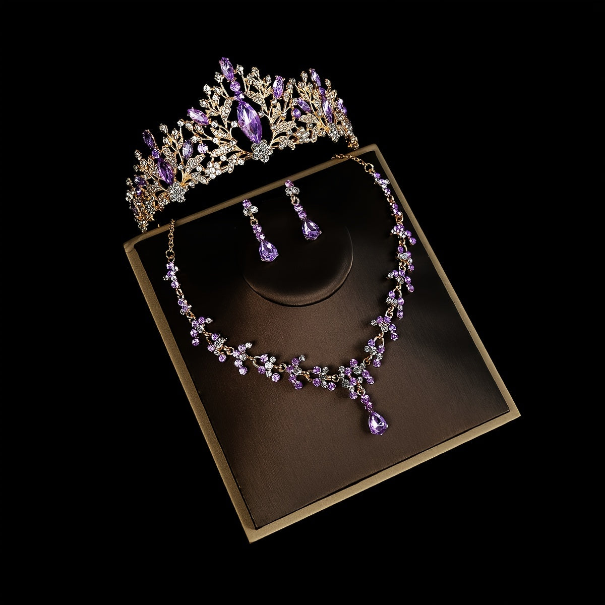 3PCS Wedding Jewelry Set Necklace Earrings Crown