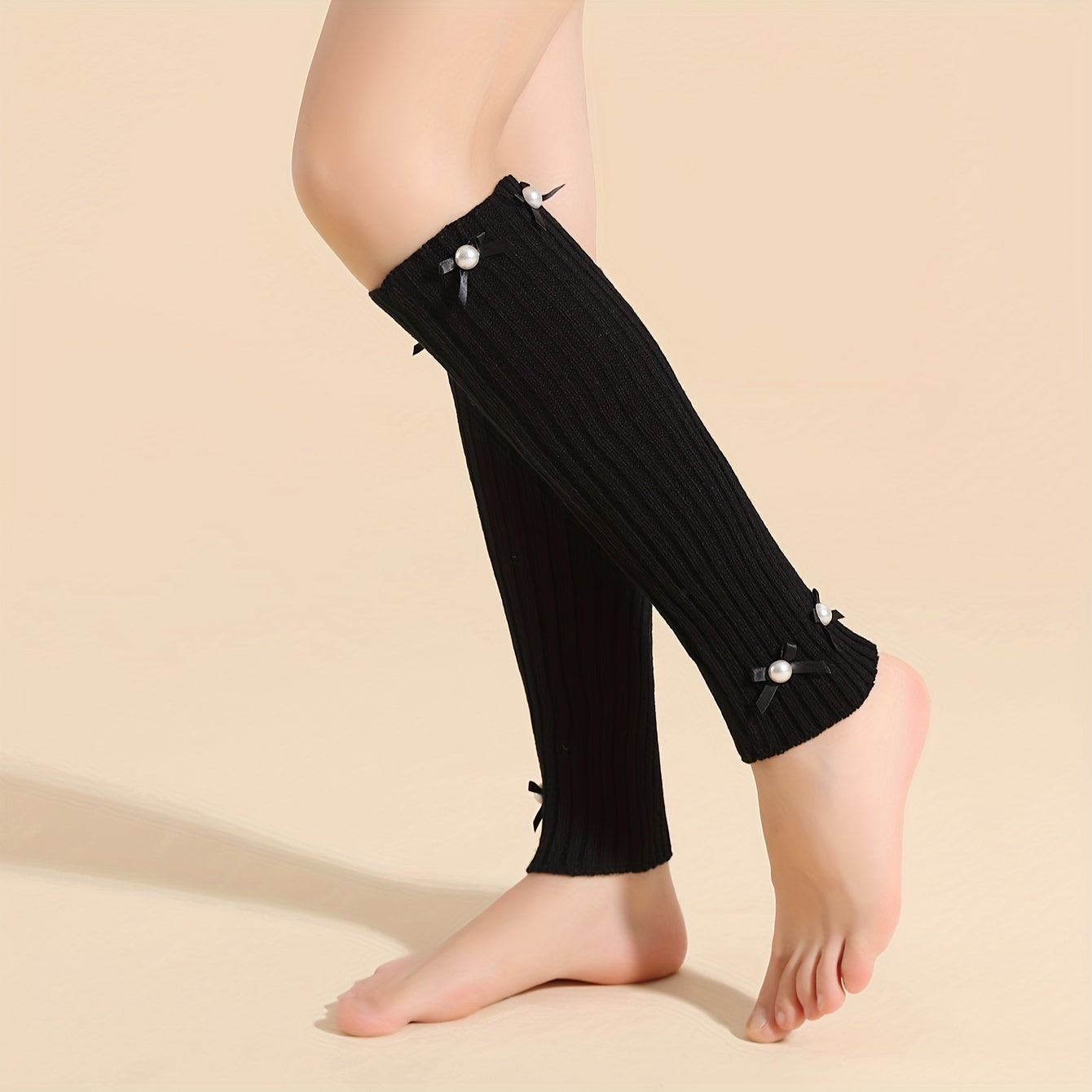 Faux Pearl Leg Warmers Knee High Socks