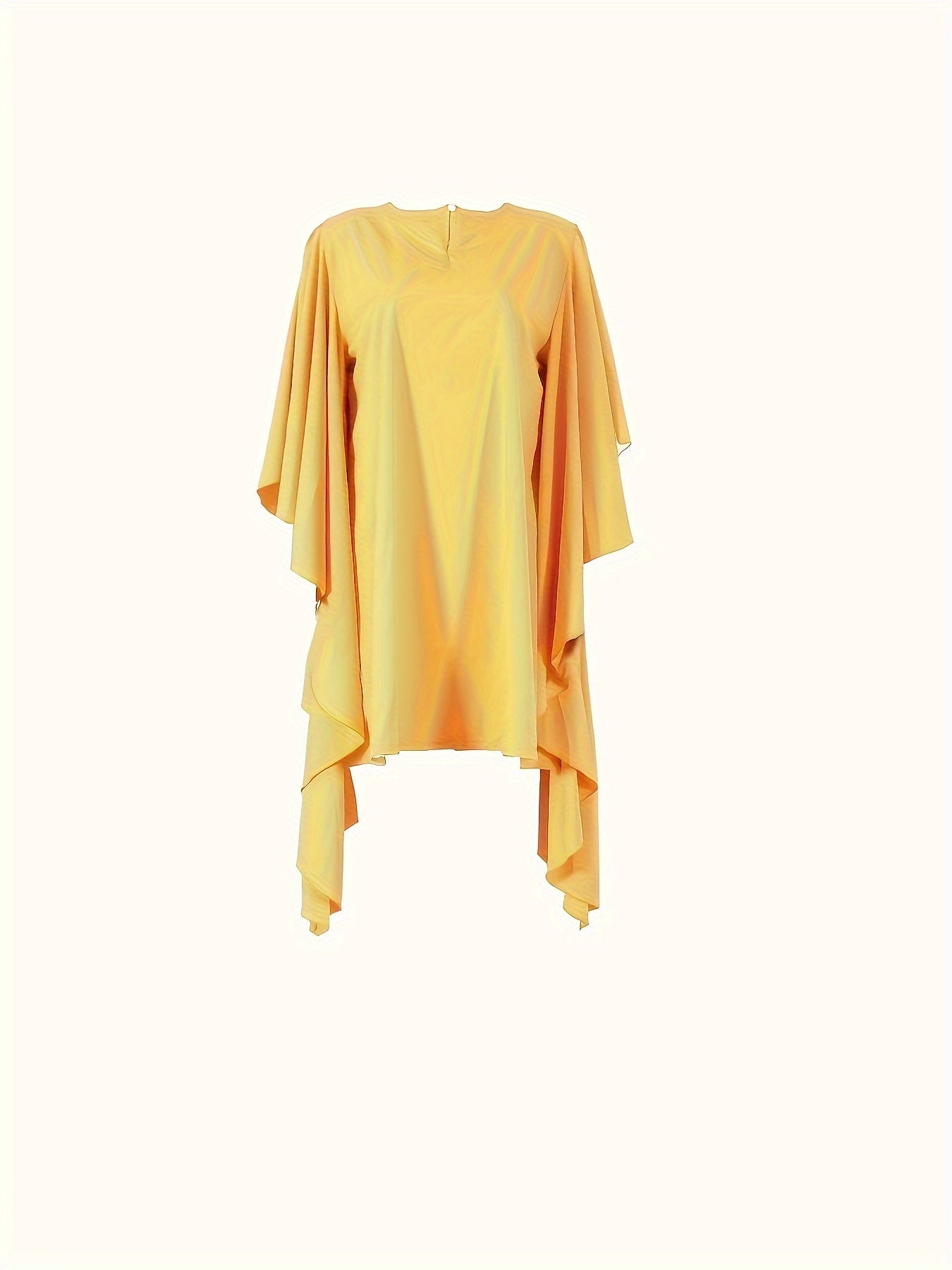 Solid Batwing Sleeve Oversized Asymmetrical Midi Dress