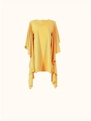 Solid Batwing Sleeve Oversized Asymmetrical Midi Dress