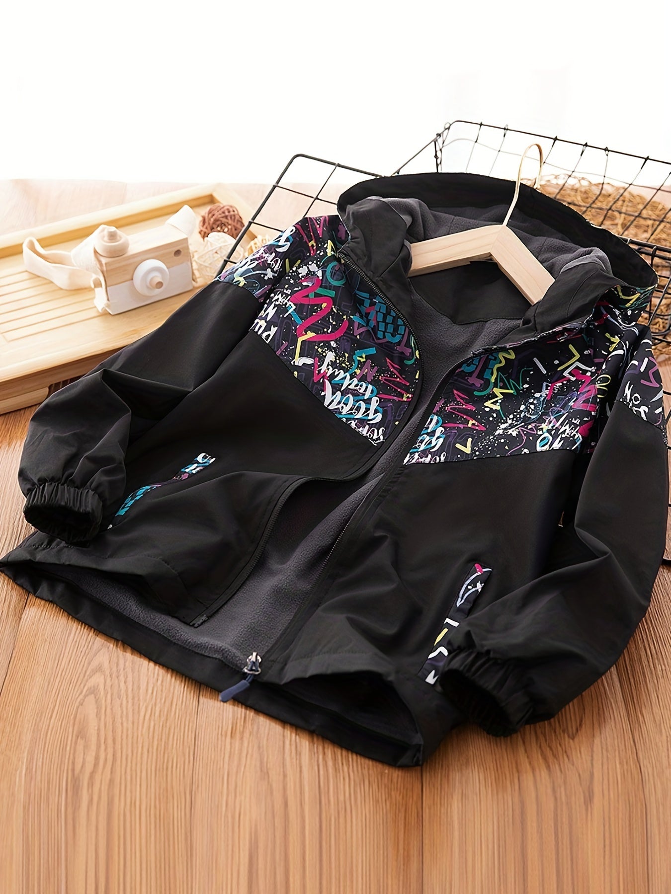 Boys Geometric Print Hooded Jacket