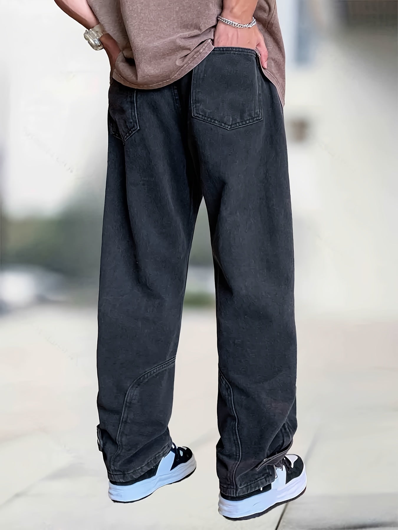 Classic Straight Leg Jeans Mens Casual Street Style Distressed Denim Pants