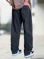Classic Straight Leg Jeans Mens Casual Street Style Distressed Denim Pants