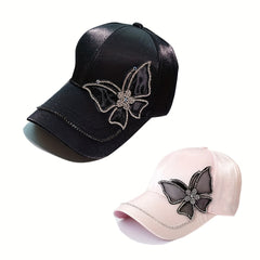 Rhinestone Butterfly Patch Baseball Cap Adjustable Sun Hat Women