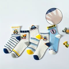 5 Pairs Boys Cartoon Car Mesh Breathable Socks for Spring Summer