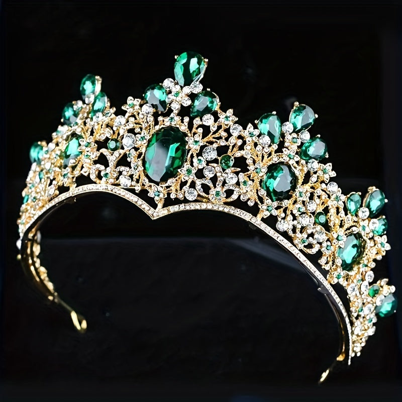 Green Crystal Crown Tiara Baroque Style Headband Hair Accessories